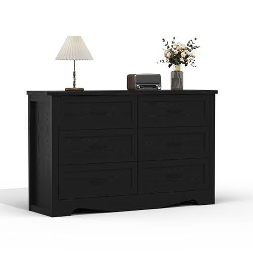 Dresser for Bedroom with 6 Drawers, Modern Wide Wooden Closet Dresser Chest Storage Organizer for Living Room Entryway Home Office (White)