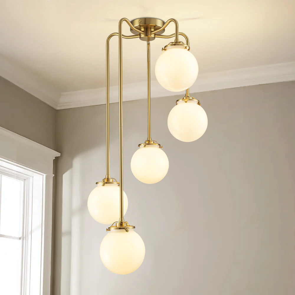 5-Light Dimmable Milk Write Glass Transitional Bubble Chandelier (18)