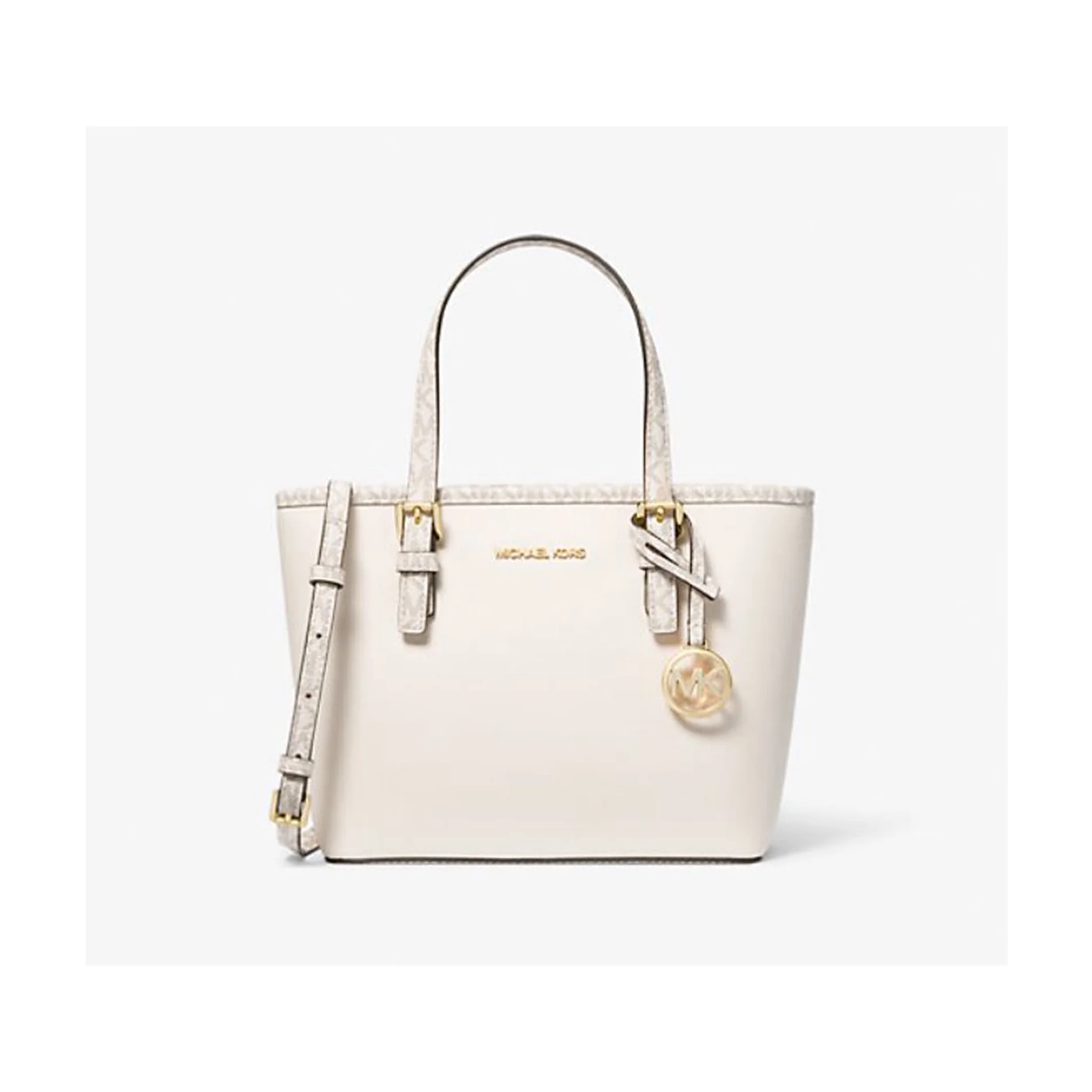 Michael Kors Womens Jet Set Travel Small Carryall Convertible Top Zip Tote Saffiano Leather Crossbody Bag Purse Handbag 35H3GTVT0L-ltcrm (Light Cream