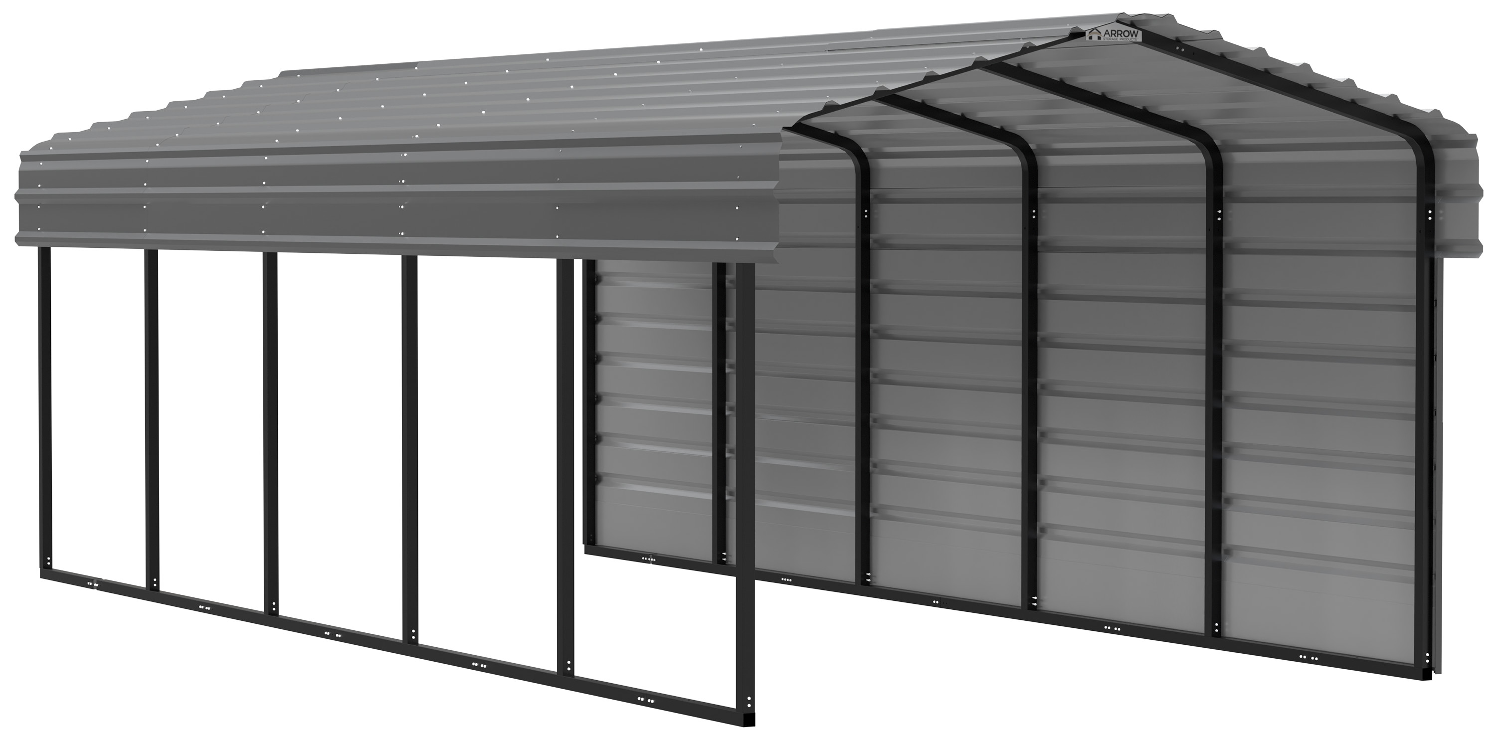 Arrow Carports Galvanized Steel Carport, with 1-Sided Enclosure, Compact Car Metal Carport Kit, 10' x 24' x 7', Charcoal