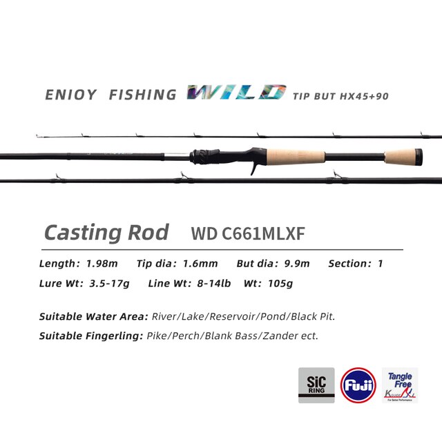 PURELURE WILD 1-Piece Rod All Fuji SIC Guide Rings Pike Rod Black Bass Rod Cork Handle Toray T1100G Cloth Zander