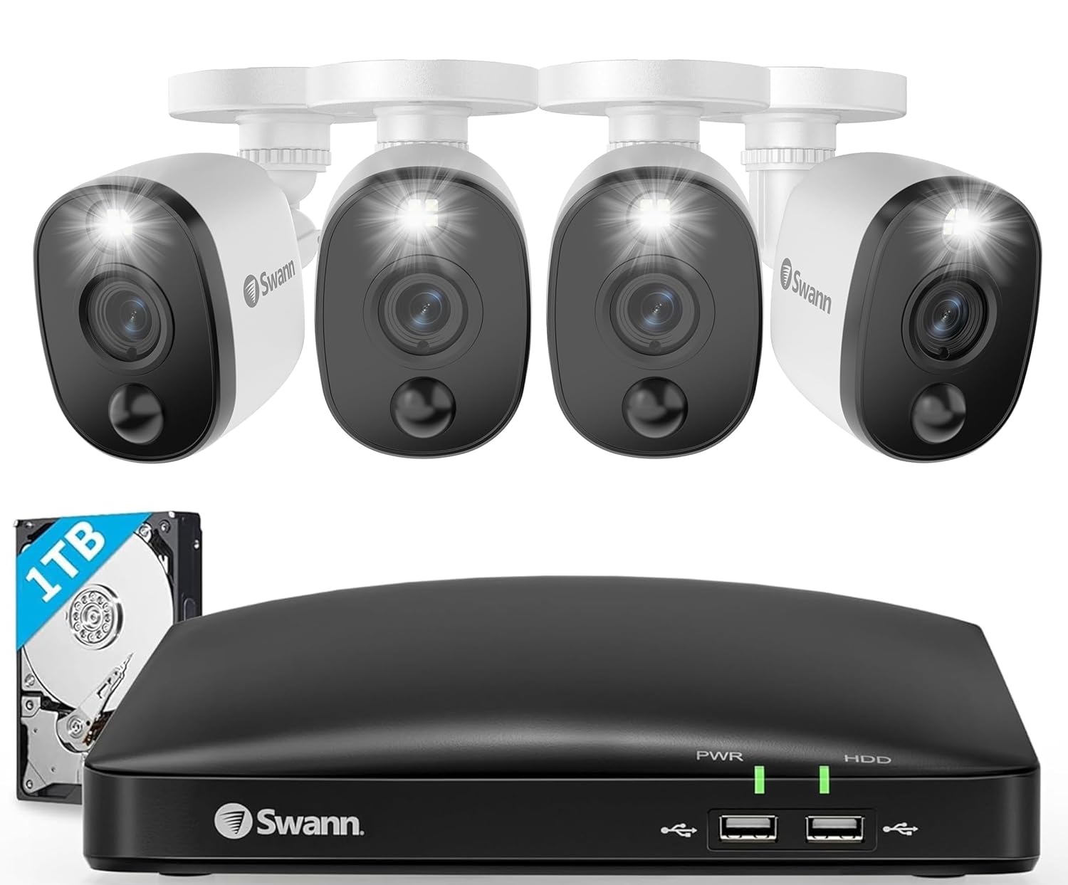 Swann Home DVR Security Camera System with 1TB HDD, 8 Channel 4 Camera, 1080p Full HD Video, Indoor or Outdoor Wired Surveillance CCTV