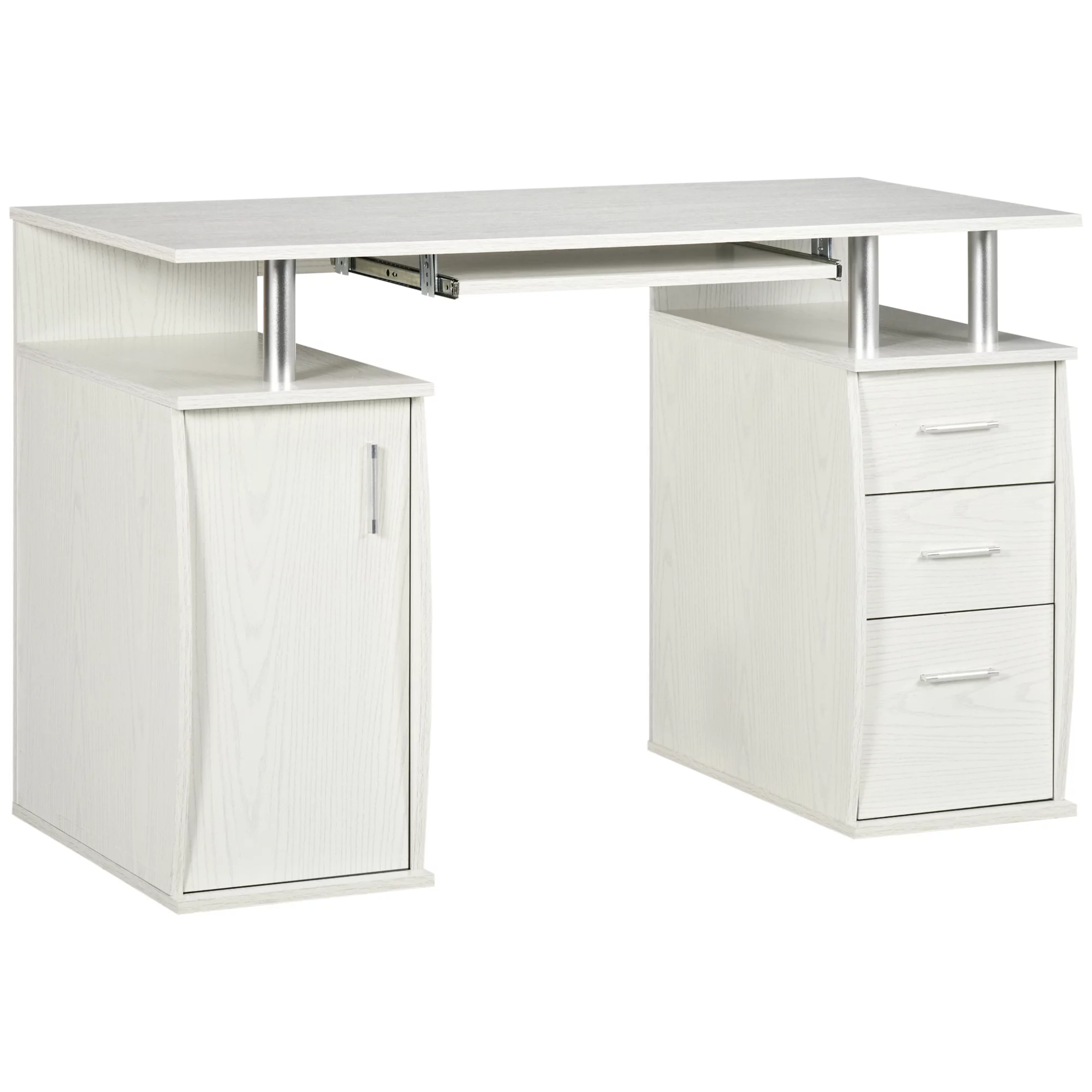 HOMCOM 47" Computer Desk with Keyboard Tray and Storage Drawers, Home Office Workstation Table with Storage Shelves, White Wood Grain