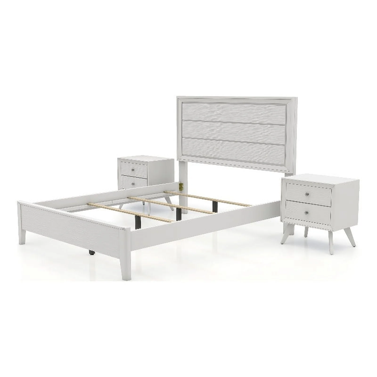 Bowery Hill 3pc White Wood Bedroom Set - King + 2 Nightstands