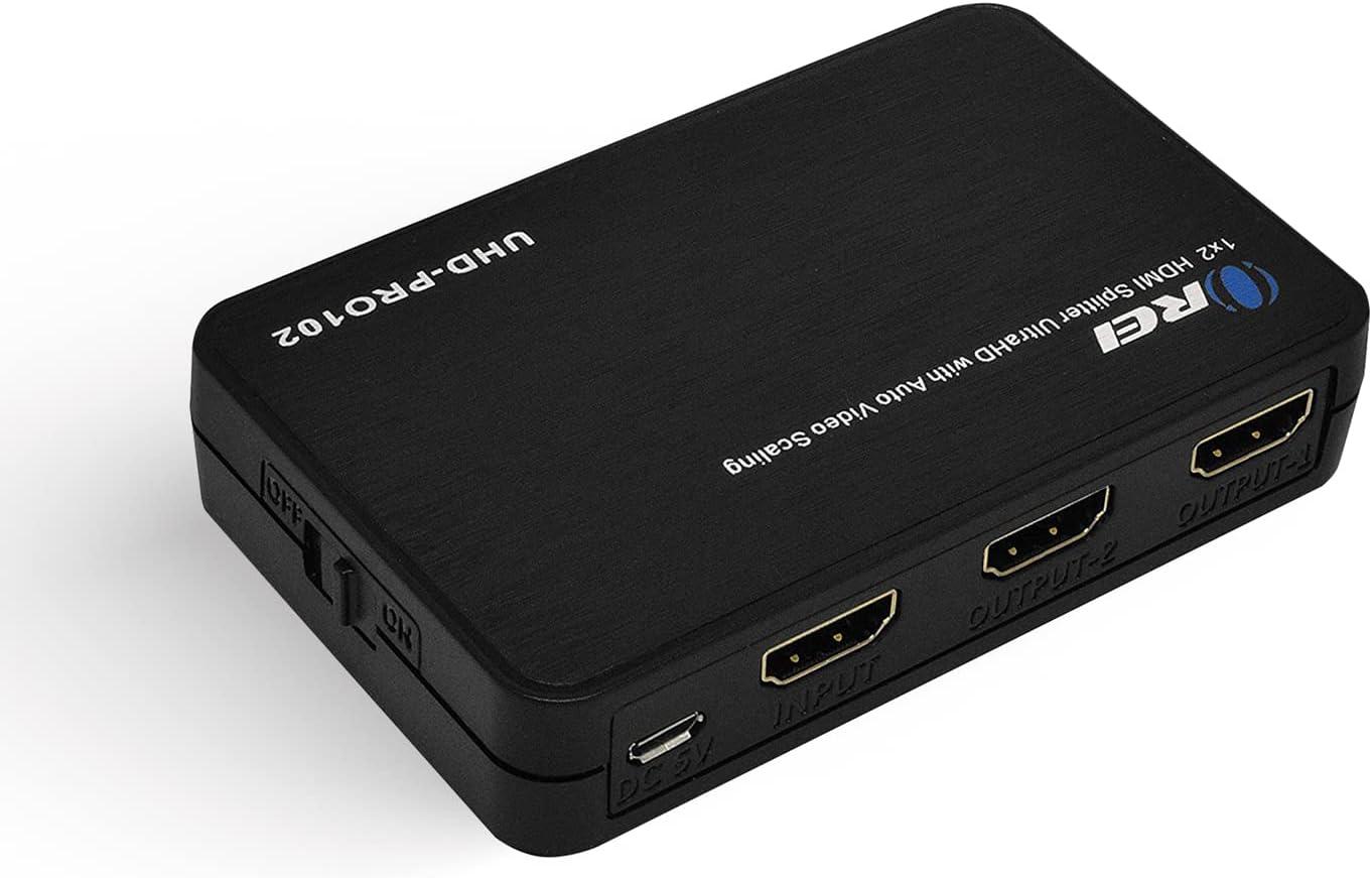 OREI 4K@60Hz 1 in 2 Out HDMI Duplicator Splitter - with Scaler 1x2 2 Ports with Full Ultra HD, HDCP 2.2
