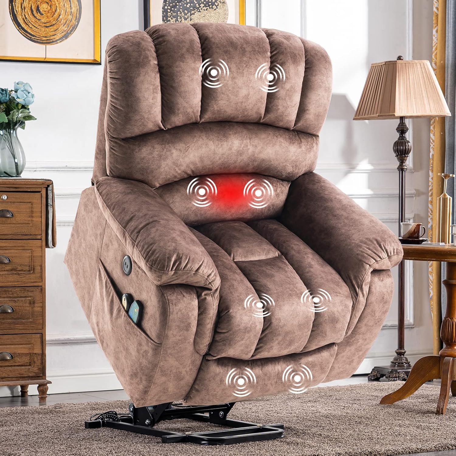 Large Electric Power Lift Recliner Chair for Elderly Big People, Heated Massage Motorized Reclining Sofa