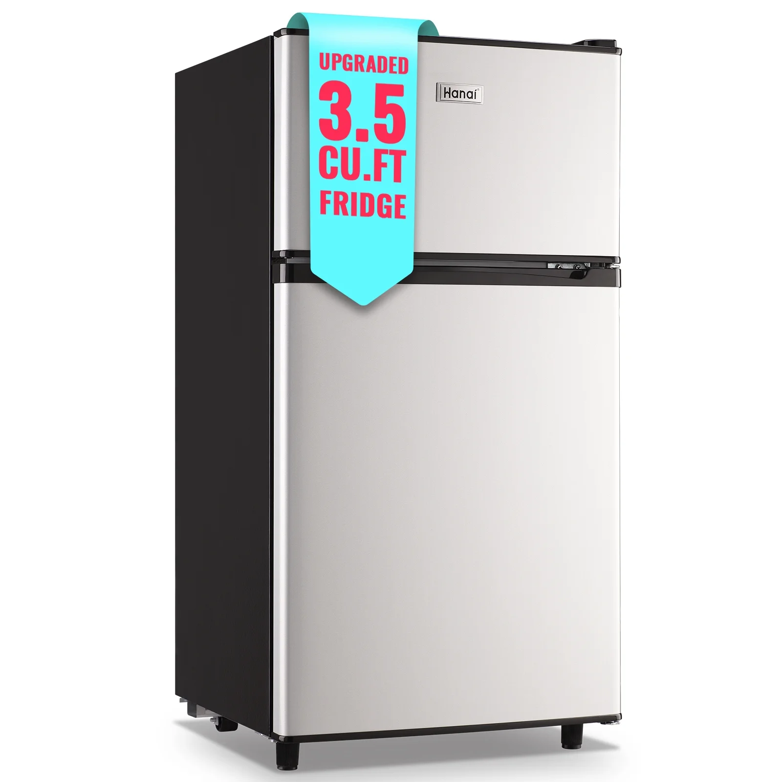 WANAI 3.5 Cu.ft Dual Door Mini Fridge with Freezer Compact Retro Refrigerator with Wire Rack Silver