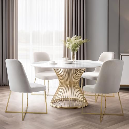 Well Woven Rachelle Velvet Modern Accent Chairs Set of 2 - Ivory Comfy Seat with Gold Metal Legs - Perfect for Living Room, Bedroom, Office