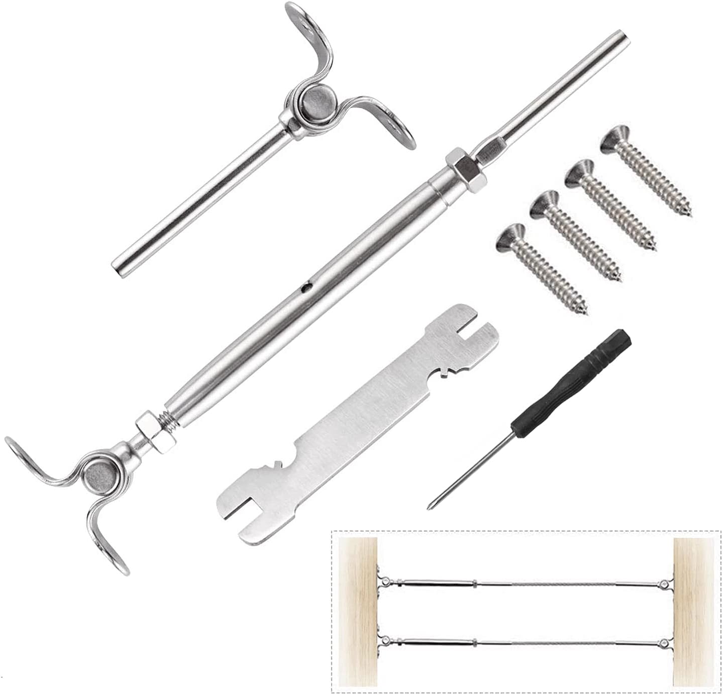 CKE 25 Pack T316 Stainless Steel 180° Adjustable Angle Cable Railing Hardware Kit 1/8 Wire Rope for Wood Post