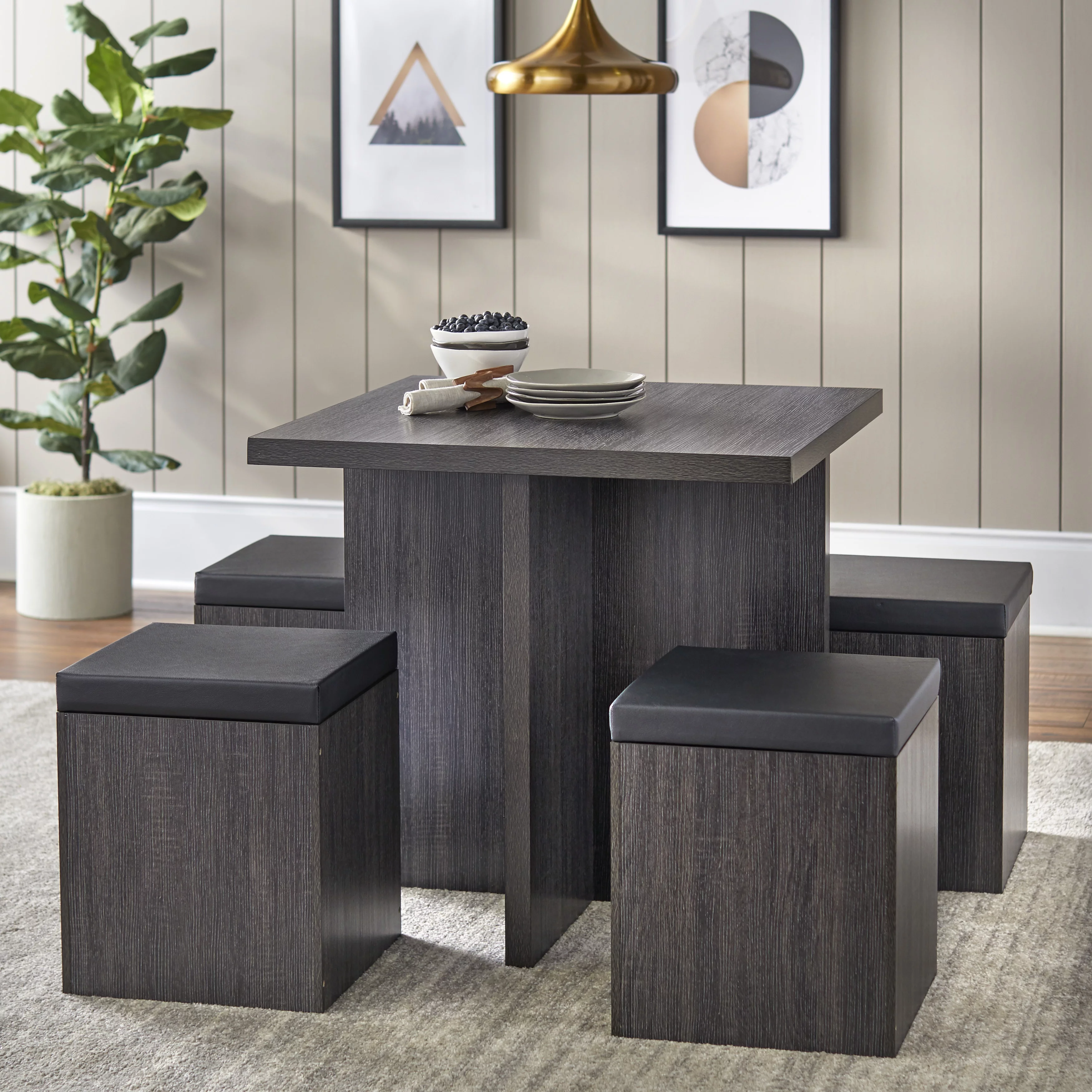 Target Marketing Systems 5-Piece Baxter Dining Set with Storage Ottoman, Gray