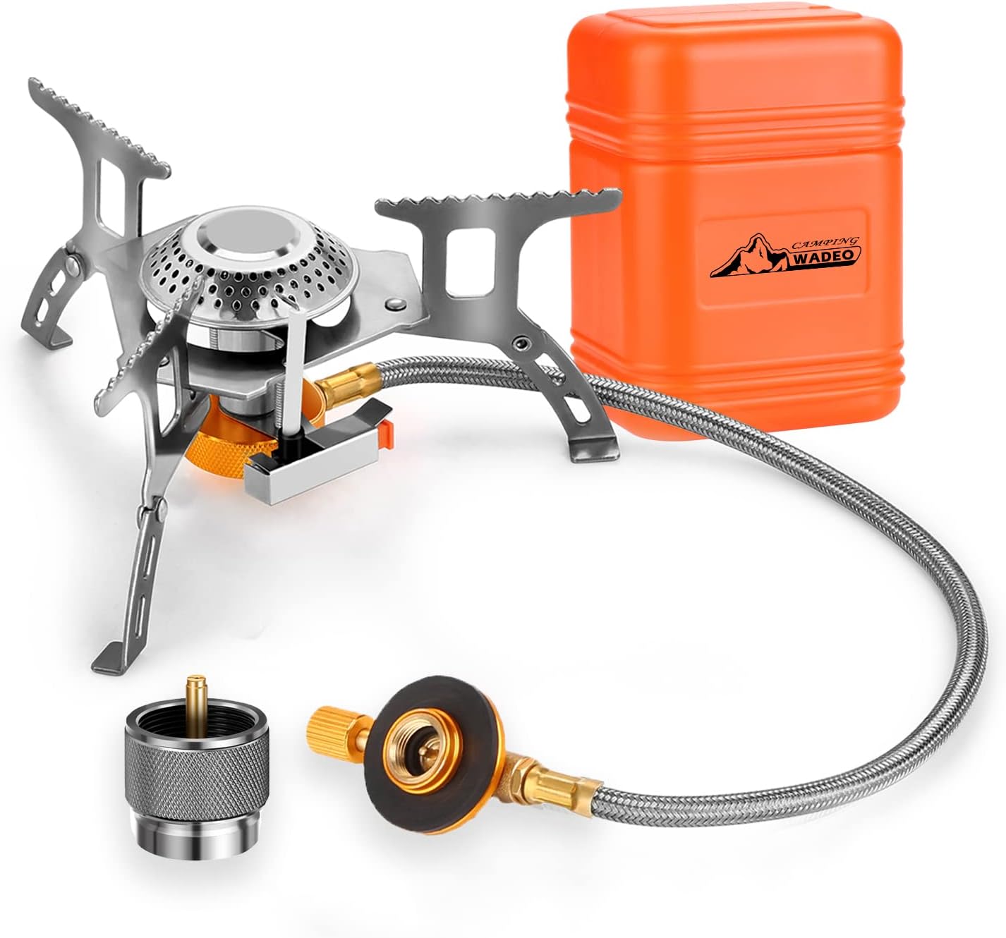 WADEO Camping Gas Stove, 3700W Portable Backpacking Stove with Piezo Ignition, Portable Burner