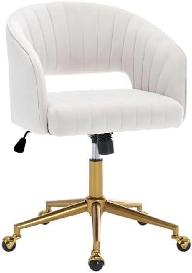 RUNFAYBIU Home Office Swivel Desk Chair  Modern Velvet Desk Chair  Height Adjustable Armchair with Gold Base  Ergonomic Office Chair for Living Room