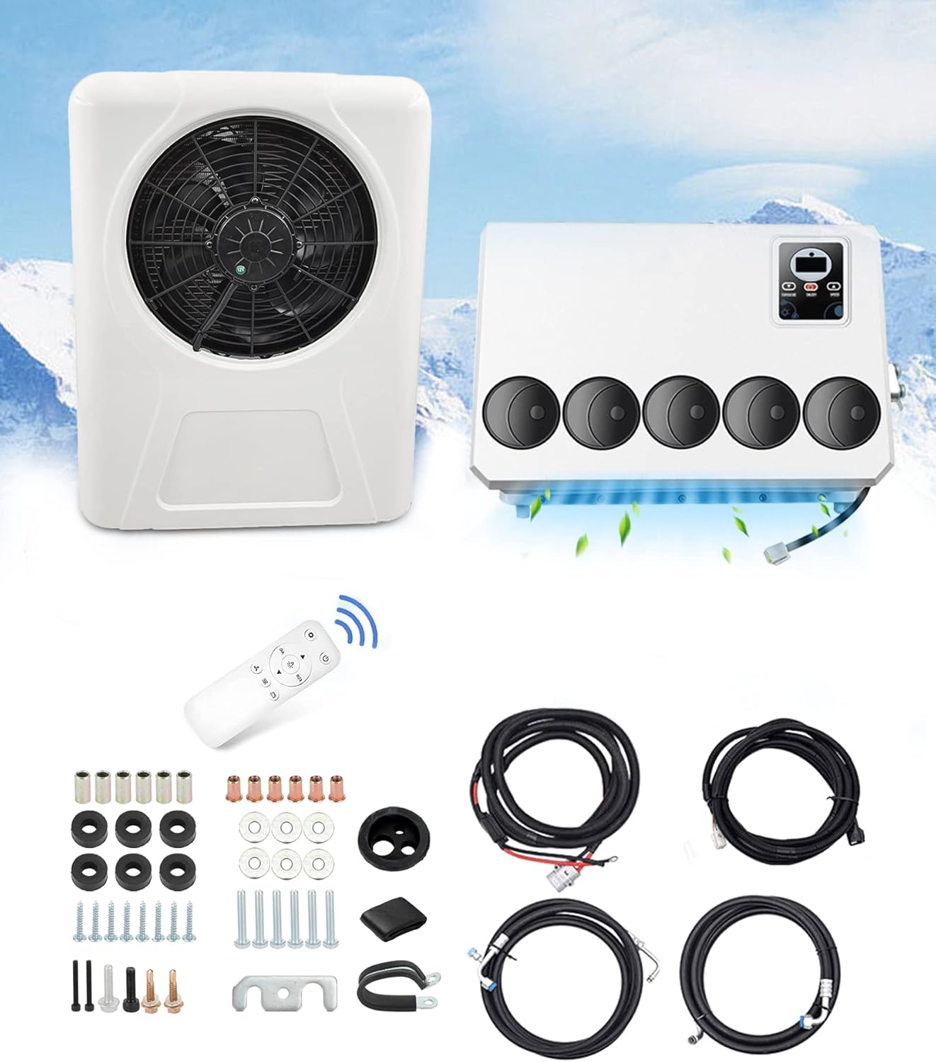 RVpligo DC 12V Air Conditioner, Truck Air Conditioner, Electric Energy Truck Cab Split Air Conditioner for Trucks, RVs, Semi Trucks, Forklifts, Cranes