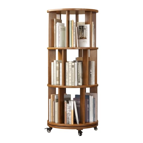 6 Tier Rotating Bookshelf Tower Spinning Bookshelf with Swivel Wheels Book Shelf Rotating Storage Tower for Kids Adult Narrow Walnut Solid Wood