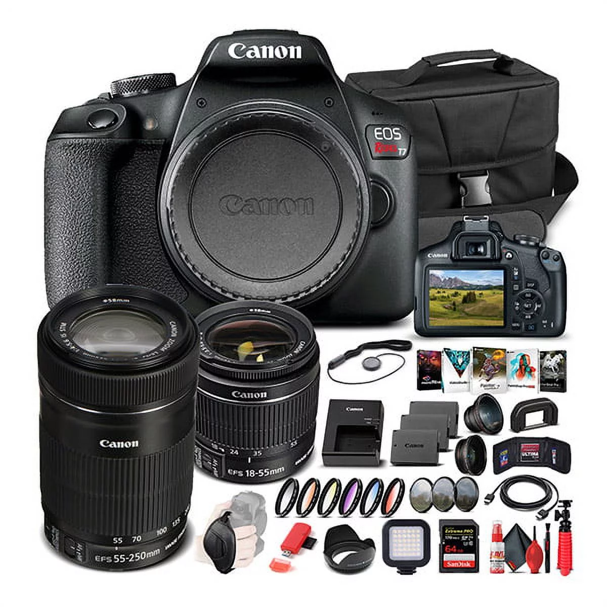 Canon EOS Rebel T7 Camera W/ 18-55mm and EF-S 55-250mm Lens - Advanced Bundle - Radiant Selections