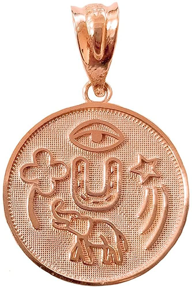 10K Rose Gold Lucky Charm Round Coin Medal Talisman Pendant Charm