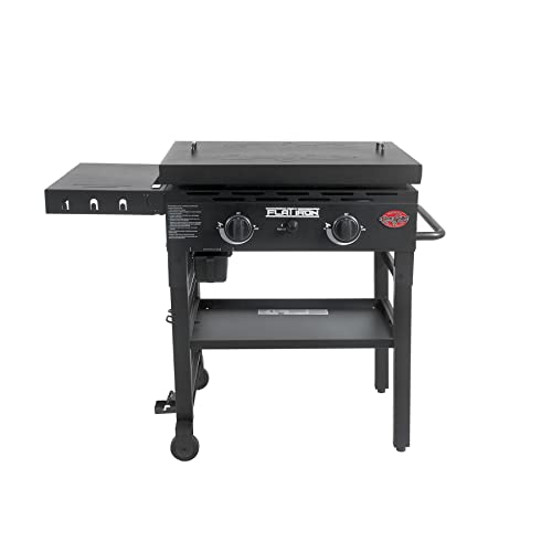 Char-Griller® Flat Iron 2-Burner Propane Gas Flat-Top Griddle with Steel Griddle Top, Wind Guards and Removable Lid