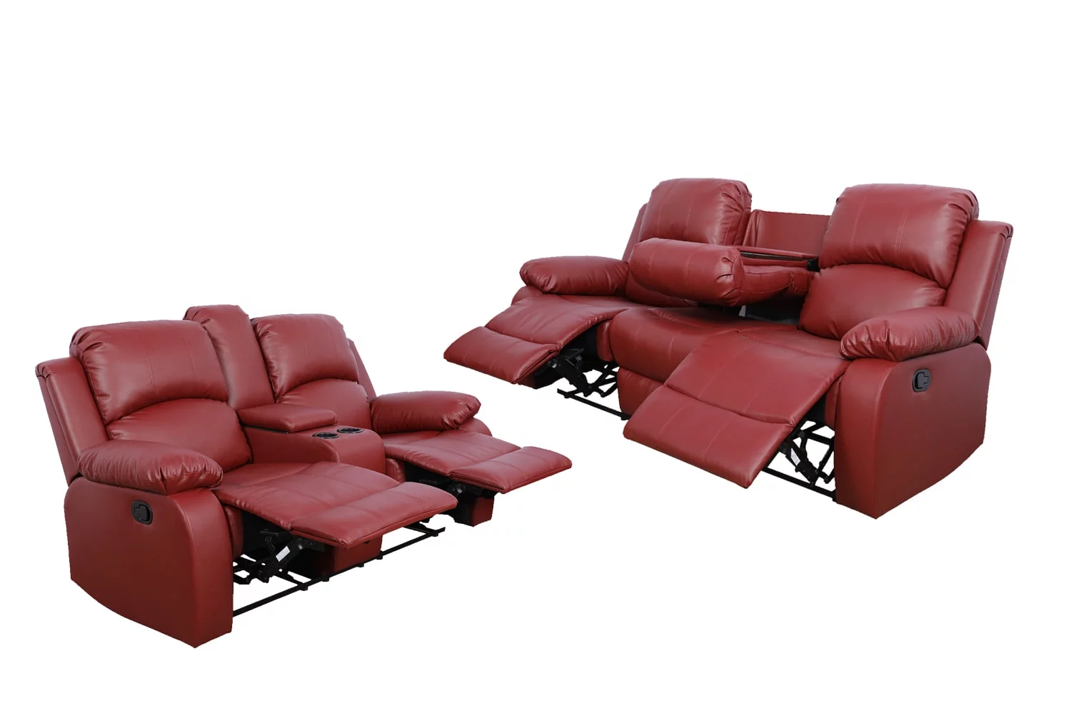 Ainehome Red Leather Reclining Sofa + Loveseat Set Living Room Recliner Set