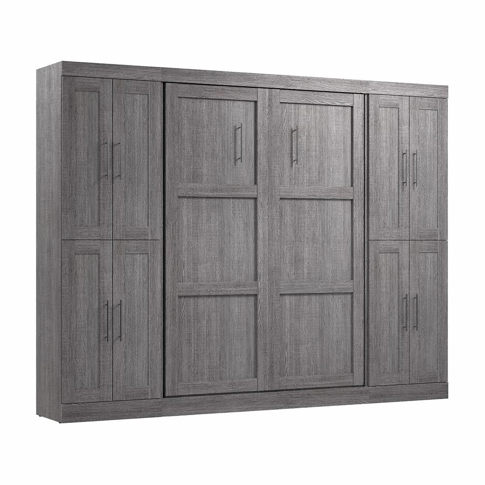 Bestar Pur Engineered Wood Full Murphy Bed with Storage Cabinets in Bark Gray