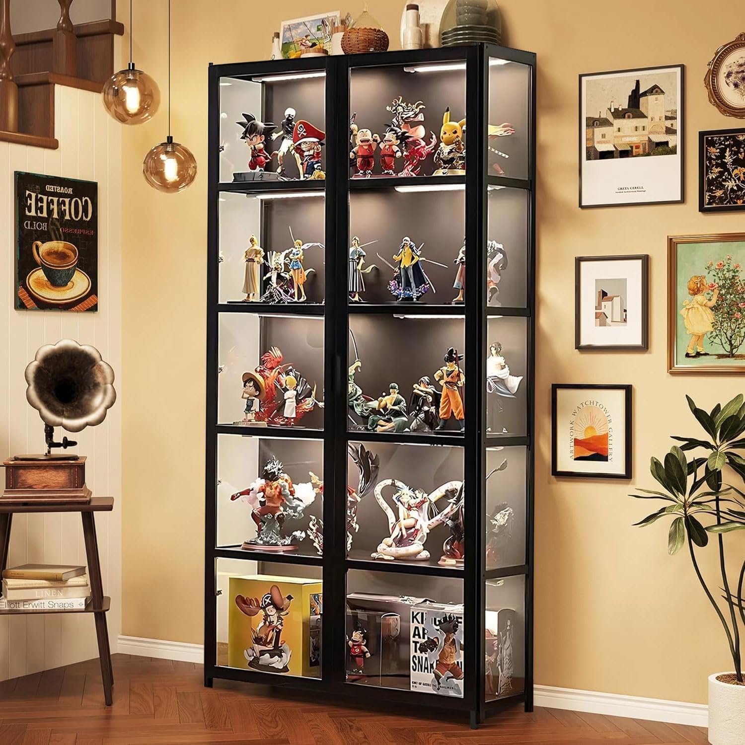 5-Tier Curio Display Cabinet, Storage Shelves with Acrylic Glass Door, Collectibles Toy Organizers Rack & Display Shelf