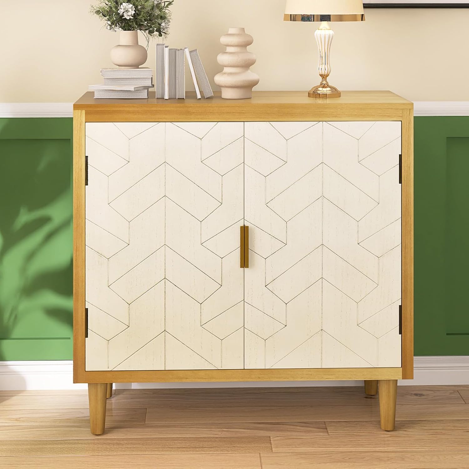 Hand-Carved Sideboard Buffet Cabinet, Storage Cabinet with Solid Pine Legs, Buffet Cabinet with Storage