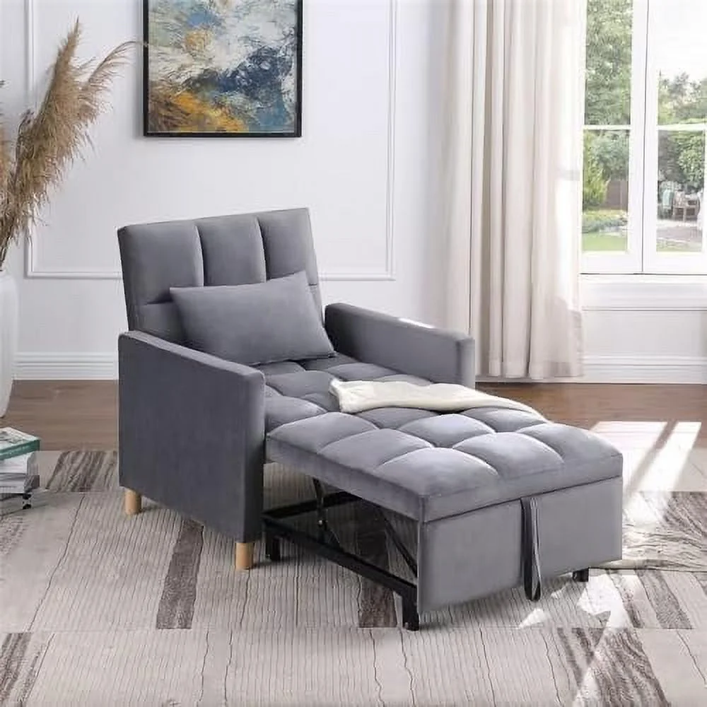 RUNFAYBIU Convertible Sleeper Sofa Chair Bed  3-in-1 Multi-Functional Velvet Couch with Pull-Out Bed  Modern Chaise Lounge Chair with Adjustable
