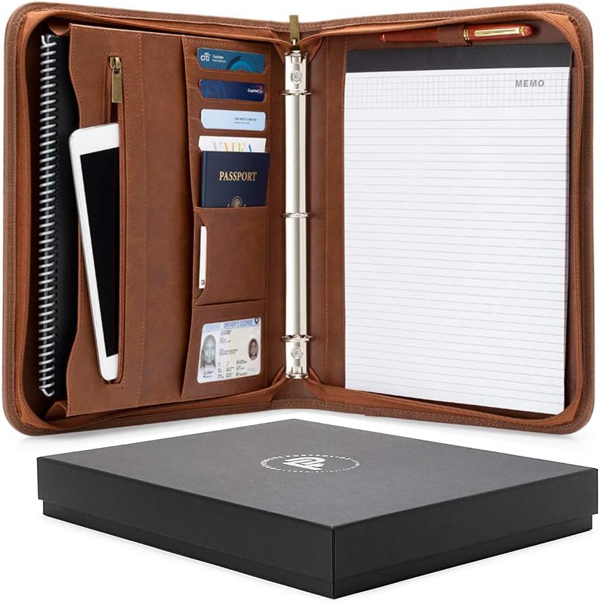 Forevermore Portfolios Portfolio Organizer - 1.5" Ring Binder with Notepad - Zippered Storage Pouch for Papers, Travel Documents