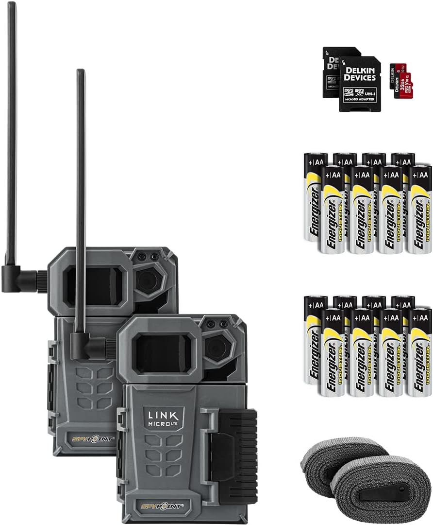 SPYPOINT Link-Micro-LTE Twin Pack Premium Bundle of Cellular Trail Cameras | Includes 16 AA Batteries and Two 16GB MicroSD Card | 4G/LTE Photo