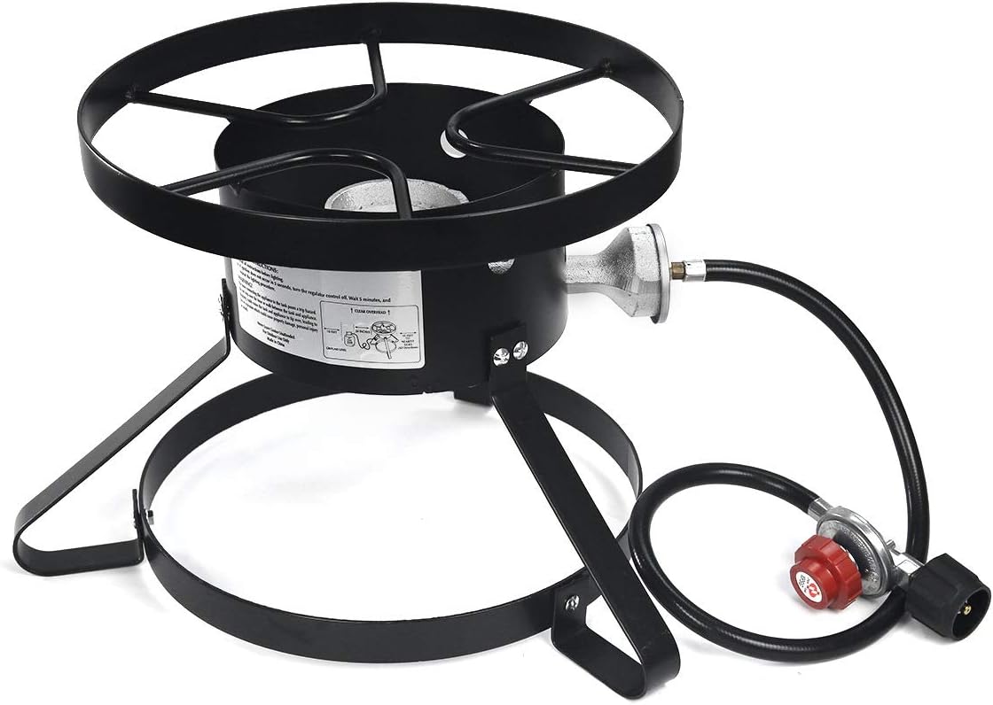 XtremepowerUS High-Pressure Single Burner Outdoor Stove Gas Propane Cooker Regulator and Hose Outdoor Cooking Camping Burn