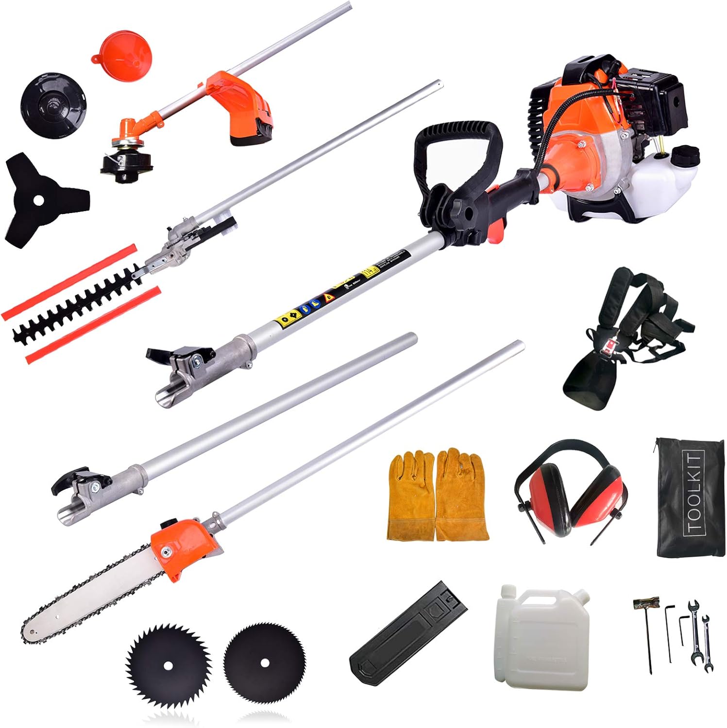52cc 6 in 1 Gas Petrol Hedge Trimmer Brush Cutter Chainsaw Grass Pruner Multifunctional for Yard Garden Lawn Care