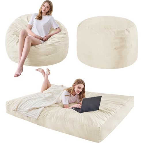 Bean Bag Chairs for Adults - Giant Bean Bag Chair Convertible Bean Bag Bed - Beanbag Chair with Micro Fiber Cover/Furniture Foam Filler