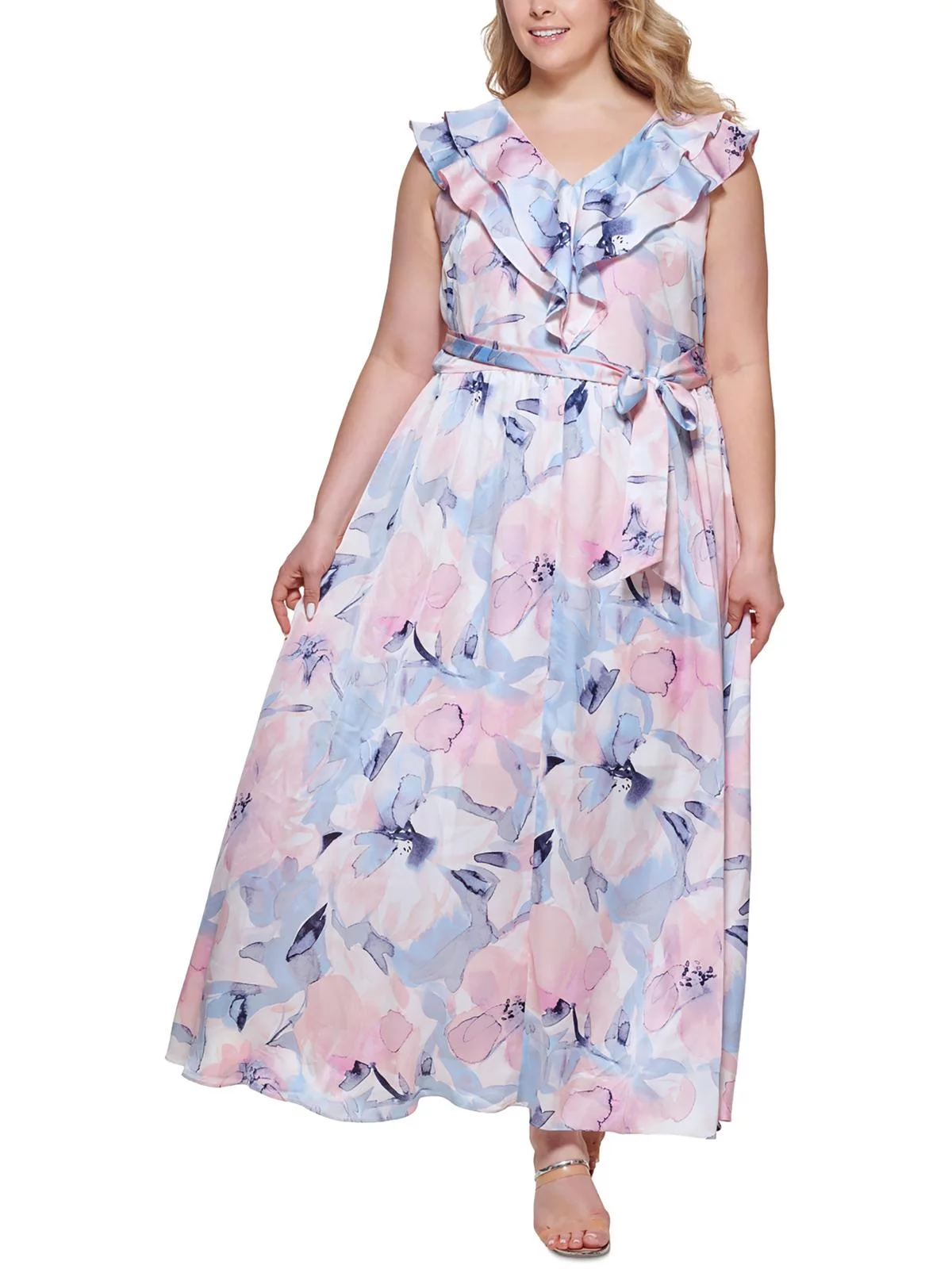 DKNY Womens Plus Printed Maxi Fit & Flare Dress