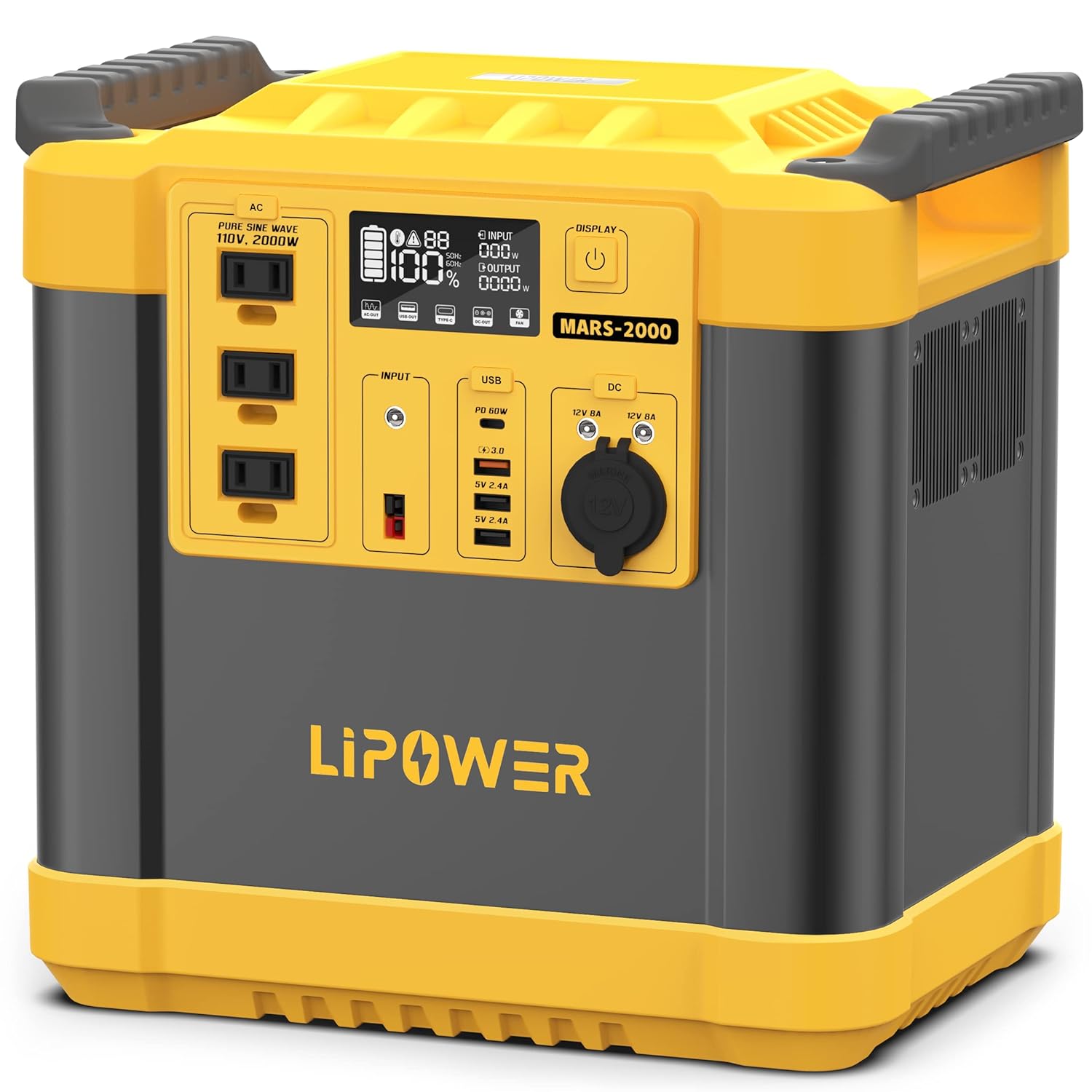 LIPOWER G1600 Portable Power Station LiFePO4 2000W Solar Powered Generator, 1460Wh With AC Outlets Battery Backup Power Supply For RV