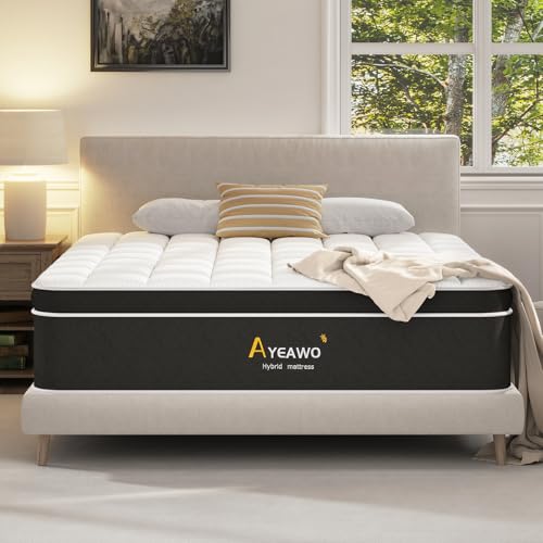 Firm King Size Mattress, 12 Inch Hybrid King Bed Mattress with Gel Memory Foam and Pocket Springs, Comfort Bed in a Box