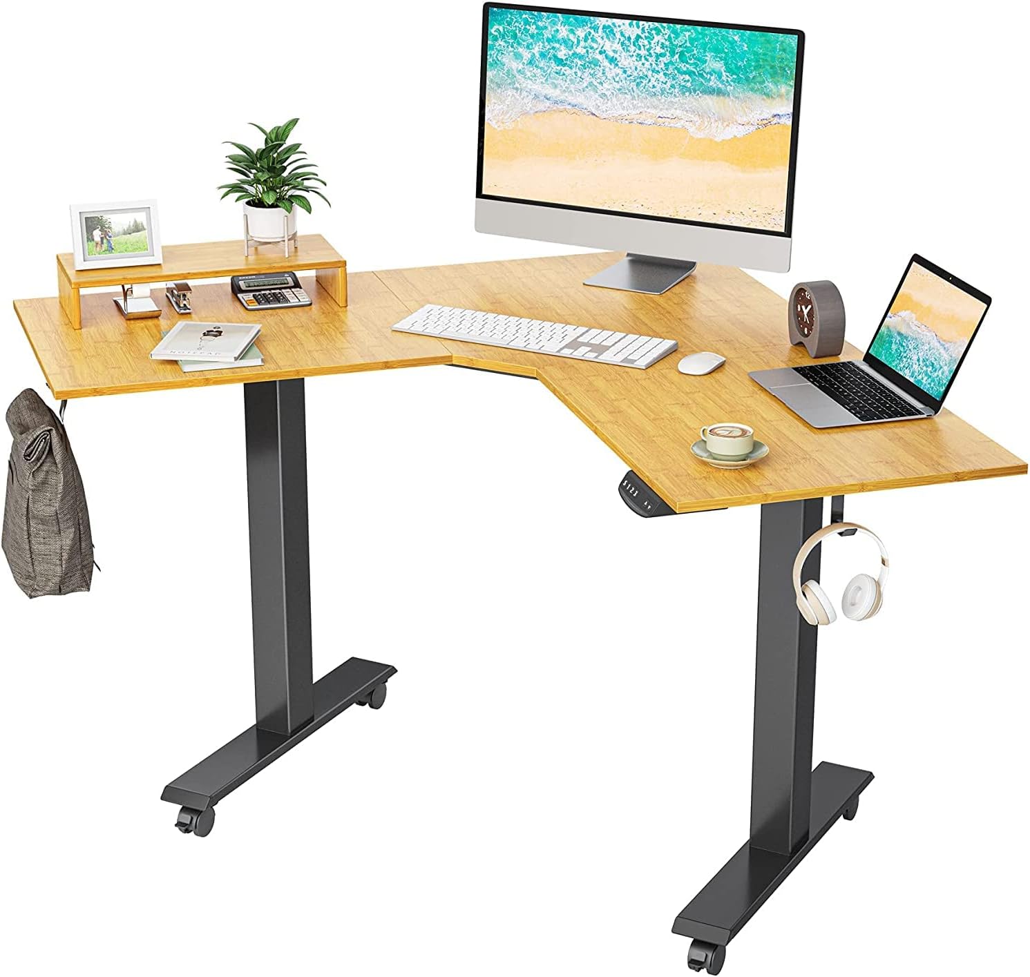 BANTI Dual Motor L-Shaped Electric Standing Desk, 48 Inches Adjustable Height Stand Up Desk, Sit Stand Home Office Desk with White Top/White Frame