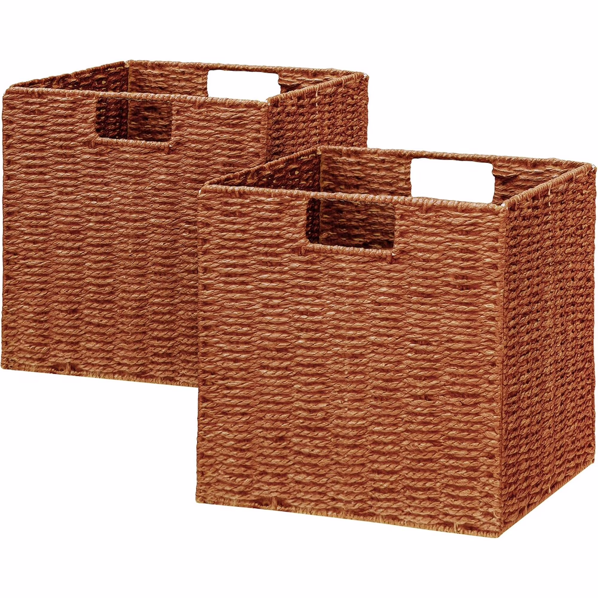 Wicker Storage Basket, Set of 2 Hand-Woven Paper Rope Wicker Baskets, Foldable Cube Storage Bins, 11 inch Storage Basket