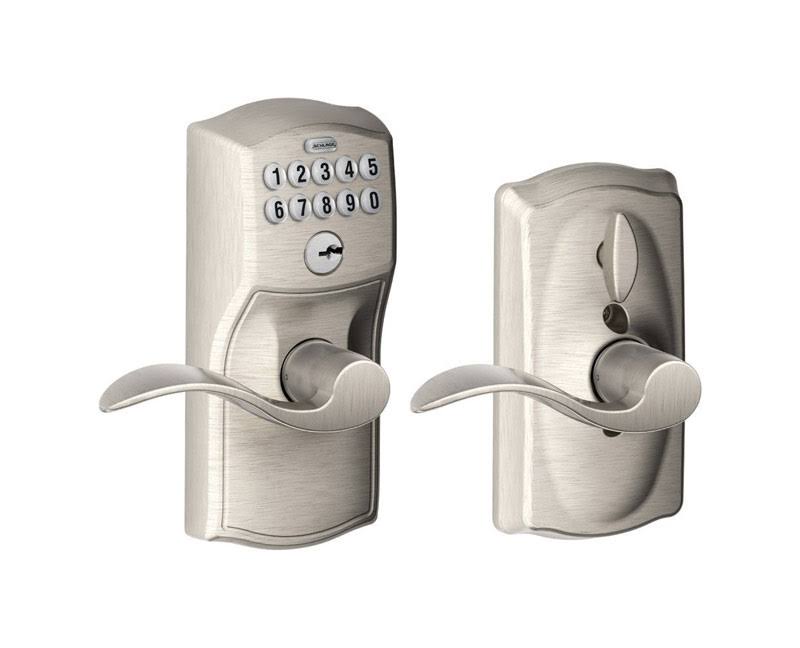 Schlage FE595V-CAM-ACC Camelot Keypad Entry with Flex-Lock Door Lever Set with A Satin Nickel - Megean