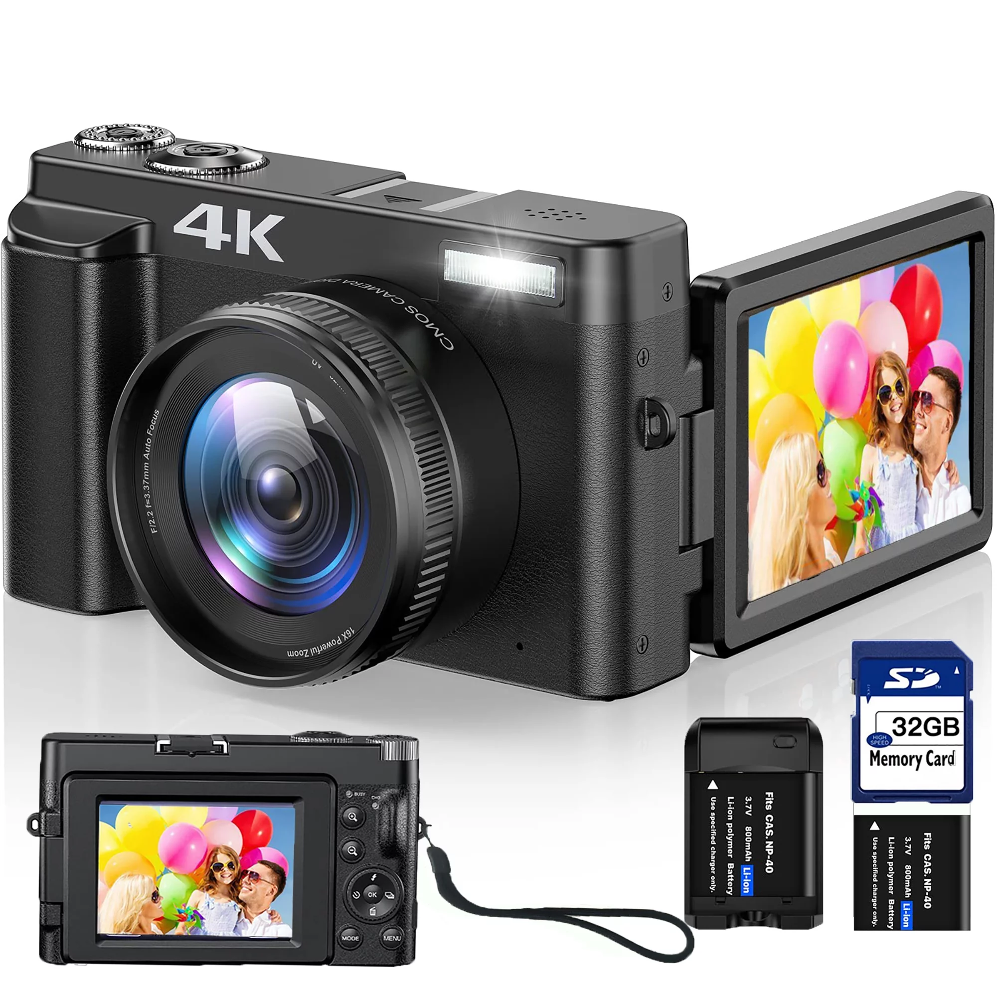 Vlogging Camera 4K Digital Camera for Youtube Autofocus with 32GB SD Card