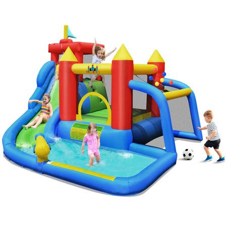 Costway Inflatable Bouncer Water Slide Bounce House Splash Pool Without Blower - Multicolor