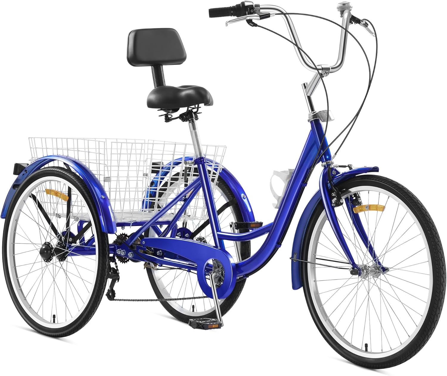 7 Speed Adult Tricycle, 3 Wheel Bikes with Rear Baskets, 24 Inch Wheels, Comfortable Seat for Women, Men, Seniors, Ideal for Shopping, Beach