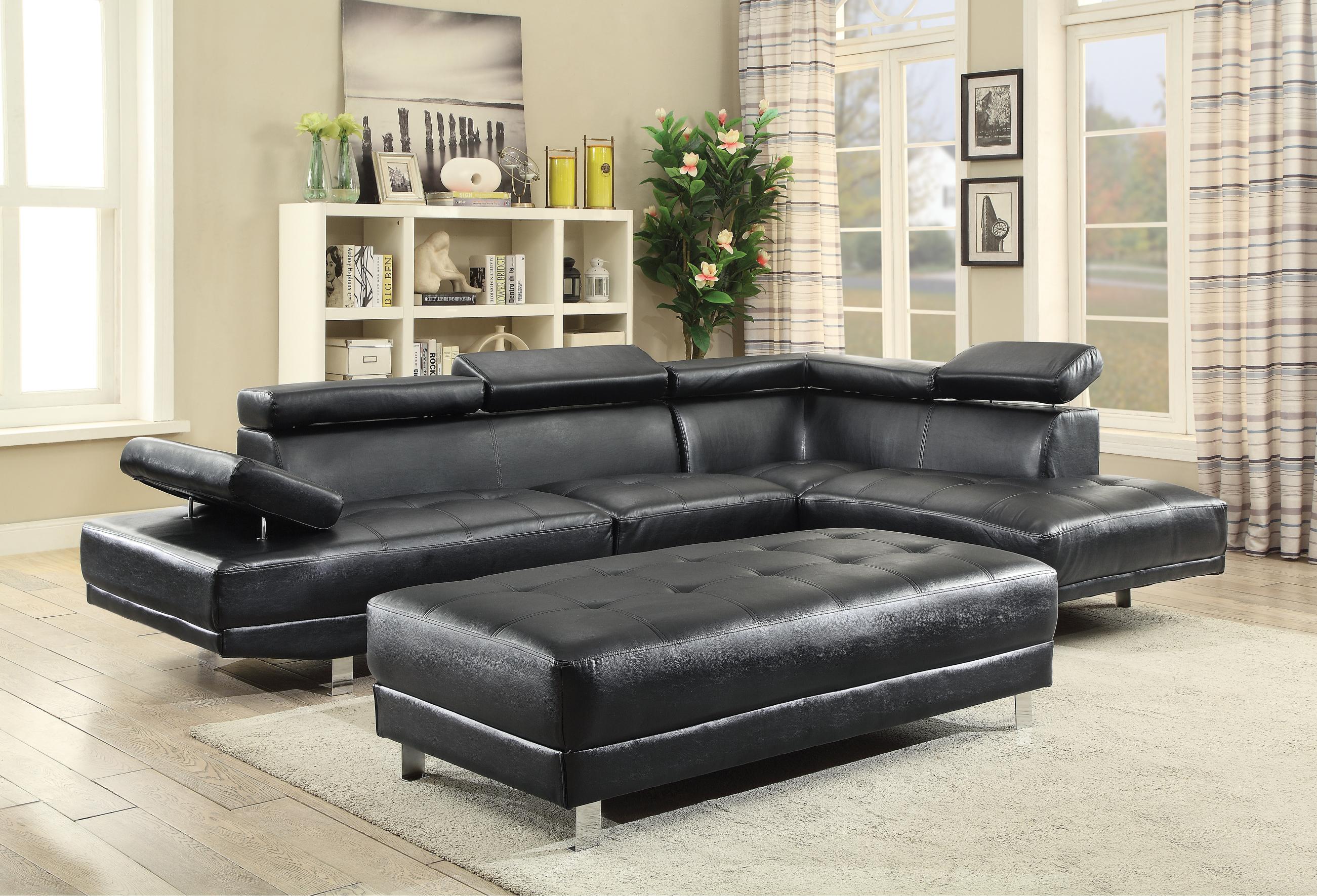 Modern Black Sectional with Adjustable Armrest and Headrest - Elevate Your Space