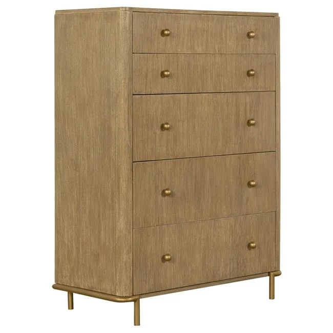 50 in. Sea Natural Brown Wood Modern Tall Dresser Chest with 5 Drawers