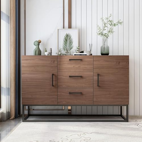 CANMOV Sideboard Storage Cabinet, Modern Coffee Bar Cabinet with Shelves & 2 Doors, Buffet Cabinet with Storage for Kitchen, Dining Room, White