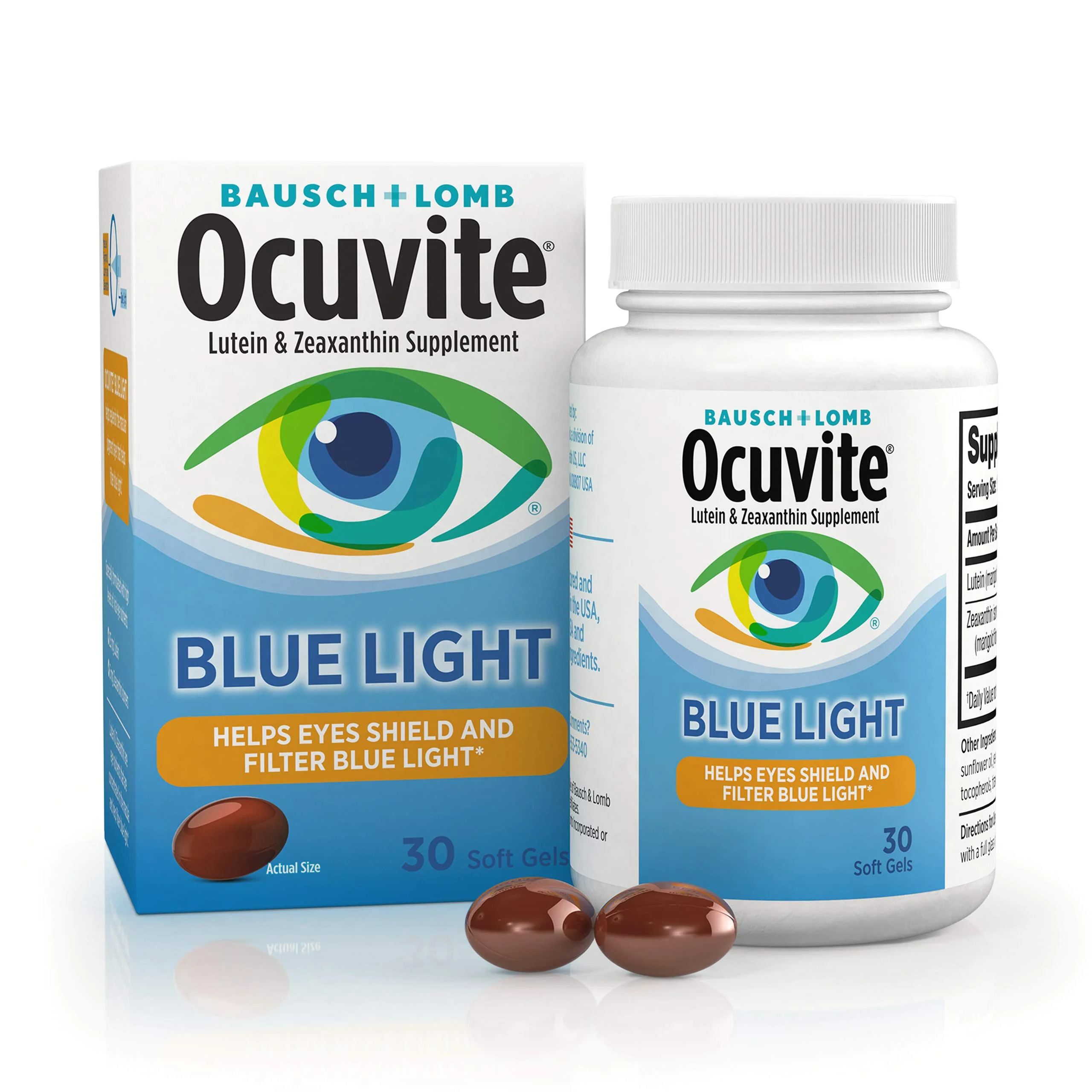 Ocuvite Blue Light Lutein 25mg Lutein & Zeaxanthin Supplement, by Bausch + Lomb, 30 Softgels (Packaging May Vary) - Kansas Nuitrition - HNZSDS