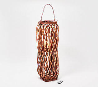 Barbara King 28x22 Square Wicker Lantern with Tiki Flame ,Caramel