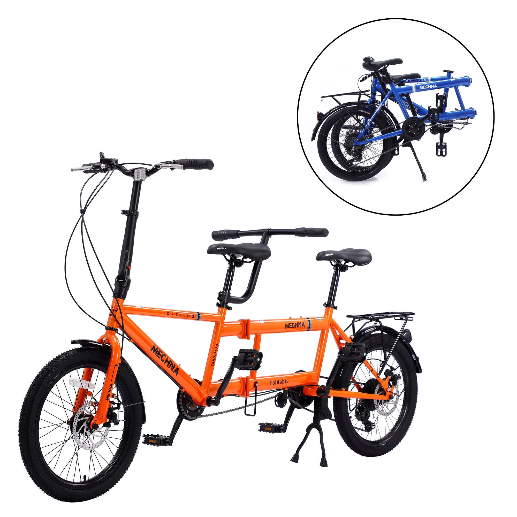 FOMAS Tandem Bike 20 Inches Wheels 2-Seater Shimano 7speed Folding Tandem Adult Beach Cruiser - Curated Treasures Market