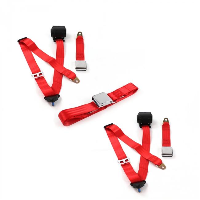 SafeTBoy  Airplane 3 Point Red Retractable Bench Seat Belt Kit for Ford Falcon 1964-1965 - 3 Belts