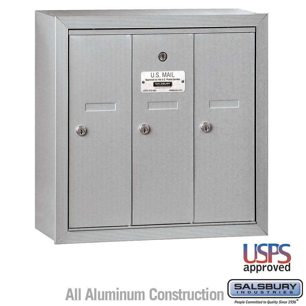 Salsbury Industries 3503ASU Vertical Mailbox - 3 Doors - Aluminum - Surface Mounted - USPS Access