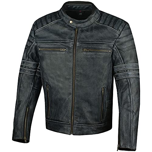 Men's SHADOW Motorcycle Distressed Cowhide Leather Armor Black Jacket