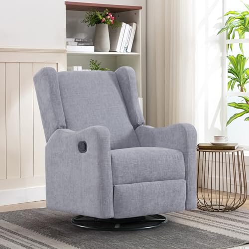 Swivel Rocking Recliner Chair for Adults, Upholstered Modern Manual Reclining Chair for Living Room, Adjustable Nursery Glider Rocker Chair